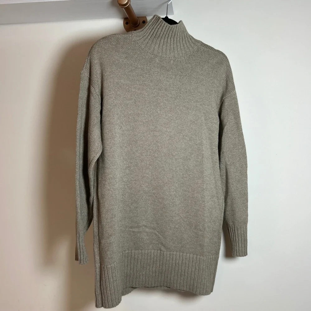 Zenana Womens Oatmeal Heather Mock Neck Long Sleeve Knit Sweater‎ Dress Small